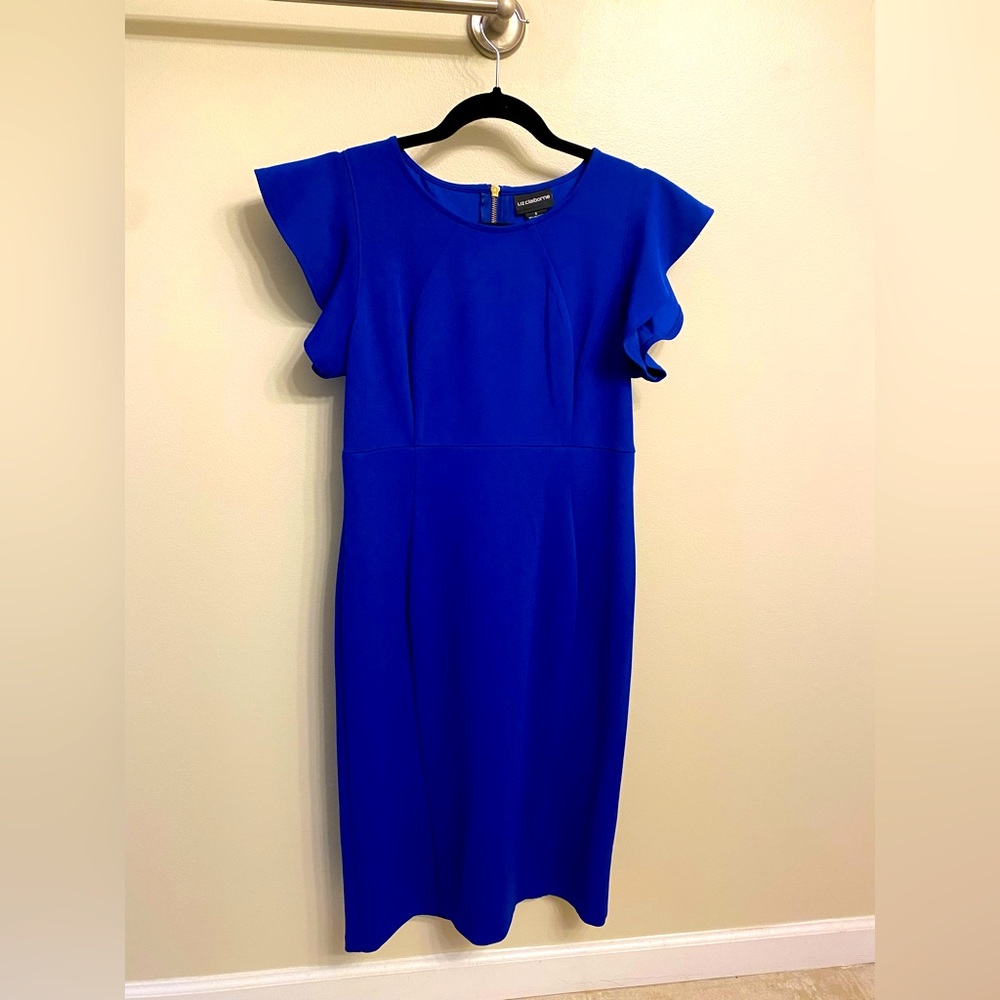 Liz Claiborne BLUE stealth ruffle sleeve dress!